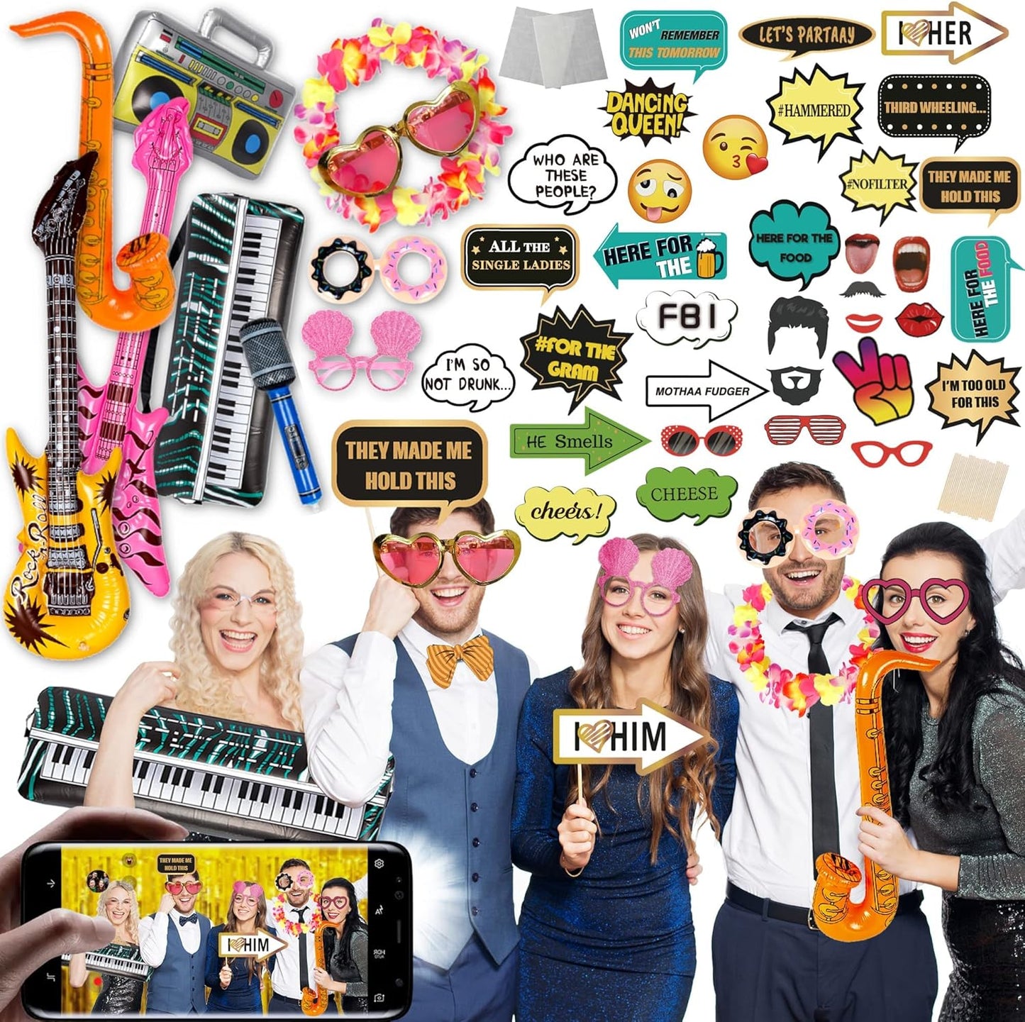 Deluxe Photo Booth Prop Kit (70 Pieces)