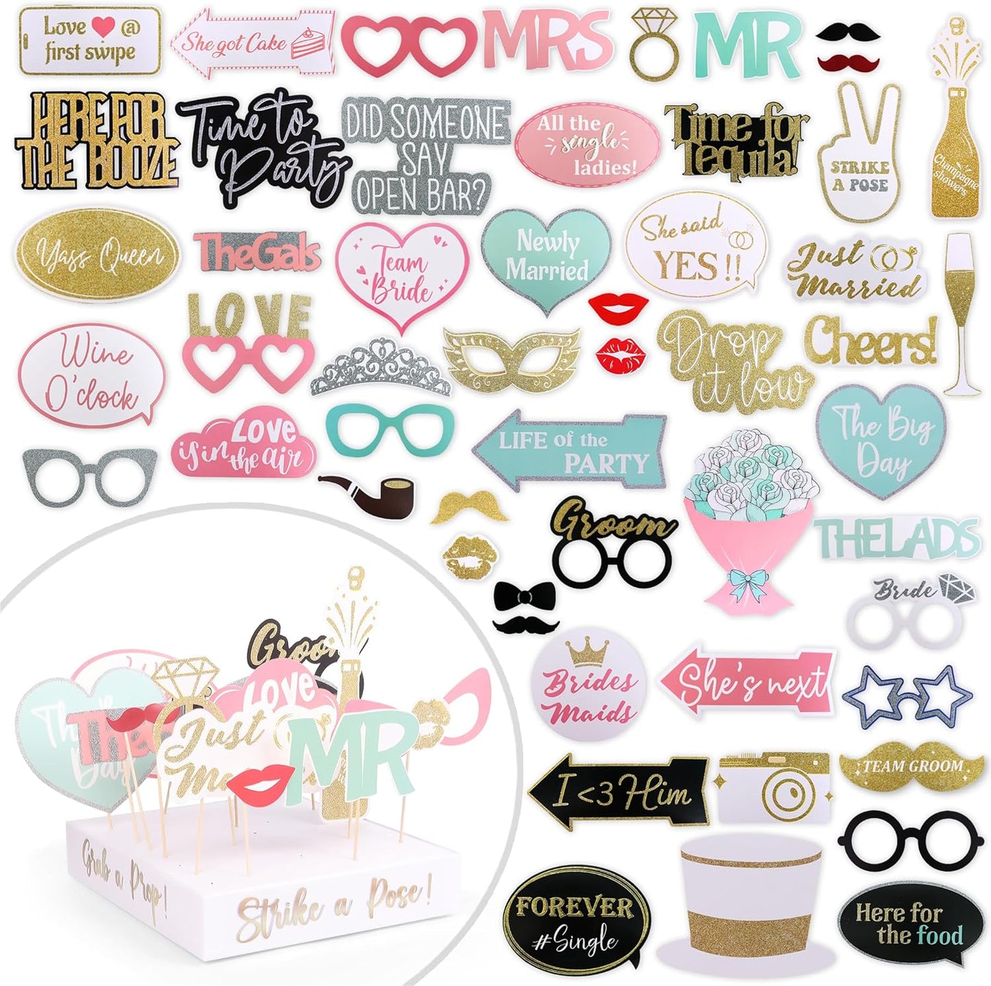 Pastel Wedding Photo Props (60 Pieces)