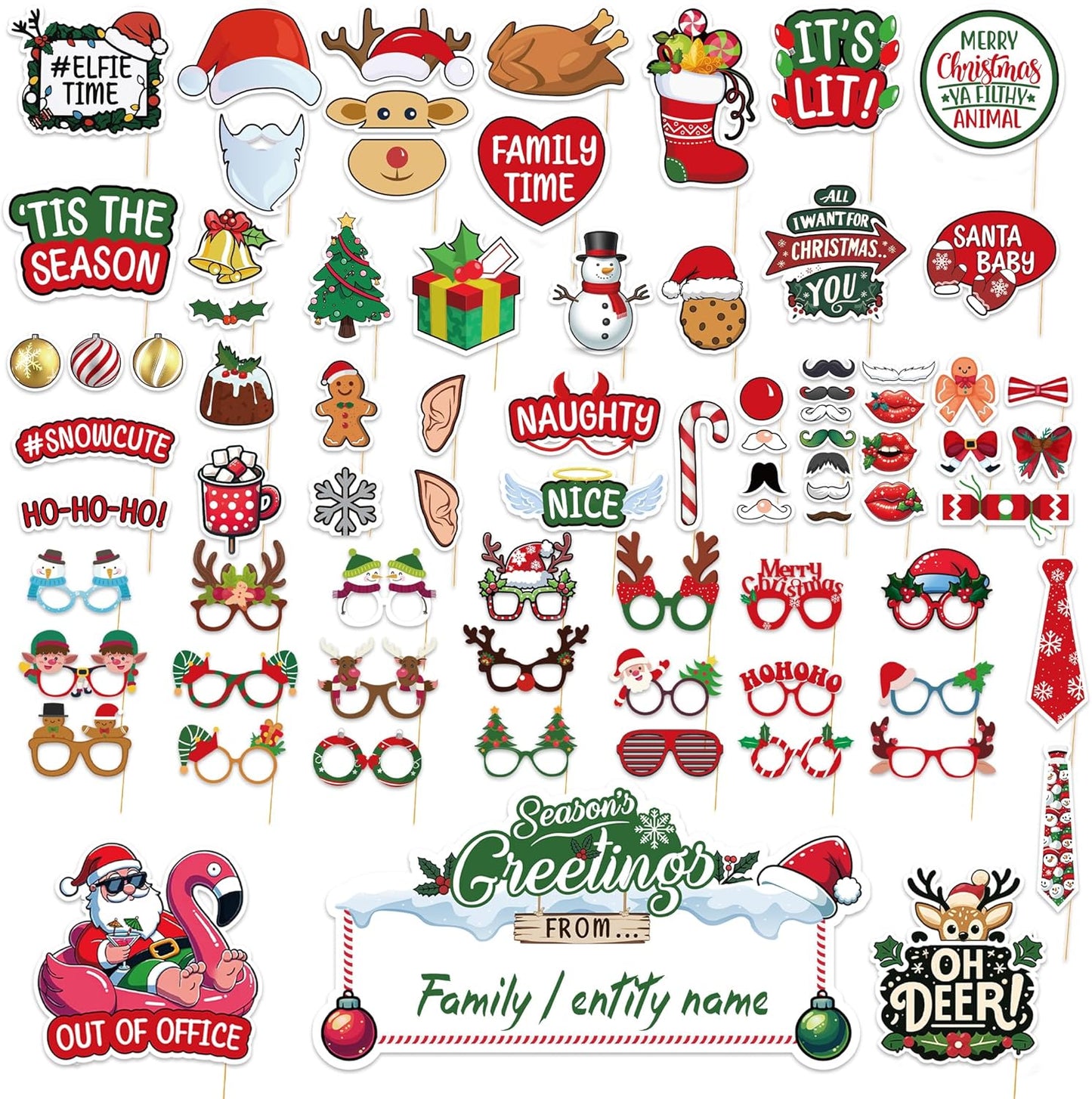 Christmas Photo Booth Prop Kit (80 Pieces)