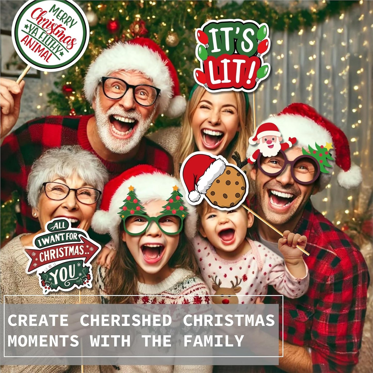 Christmas Photo Booth Prop Kit (80 Pieces)
