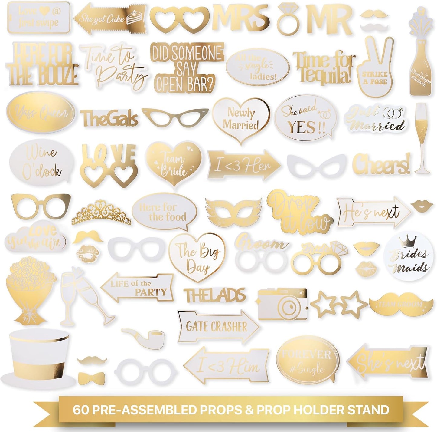 Elegant Gold Wedding Props (60 Pieces)