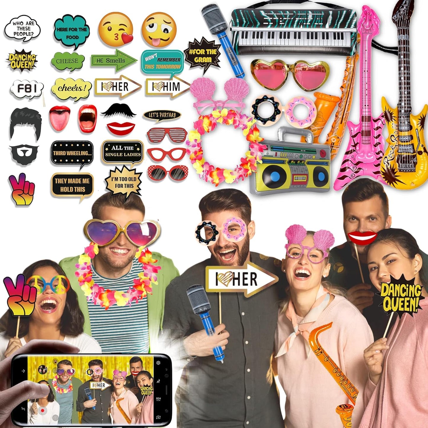 Deluxe Photo Booth Prop Kit (70 Pieces)